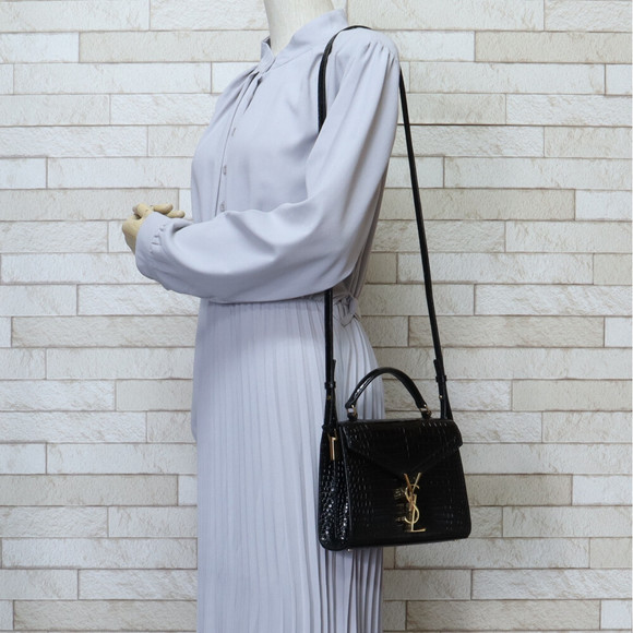 Saint Laurent Emboss Shoulder Black Bag Crocodile Cassandra - Picture 1 of 7